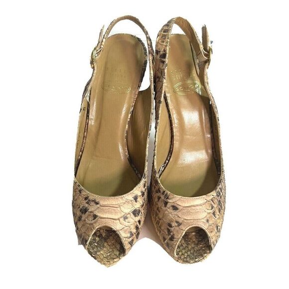 Stuart Weitzman for Scoop Snake Platform Heels Sandals Jute Straw Peep Toe Ankle - Picture 7 of 12